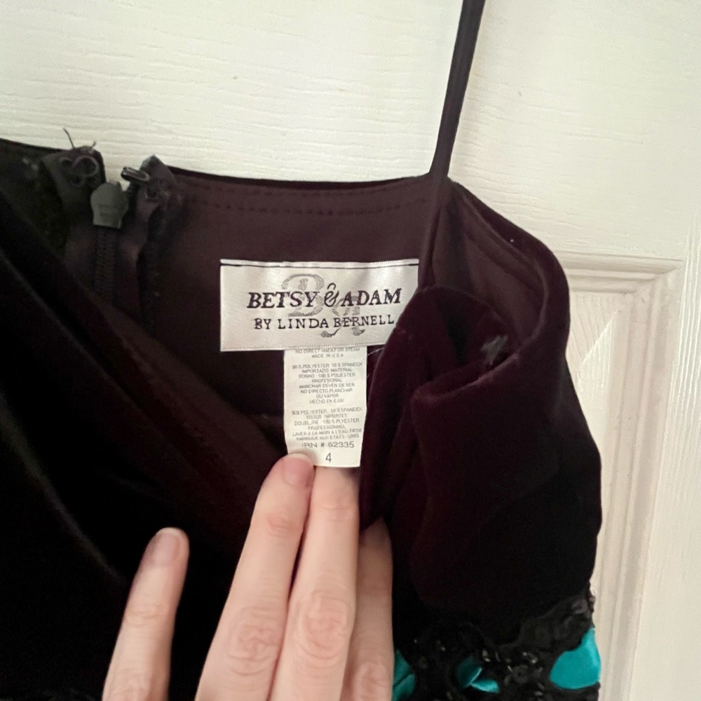 Betsy & Adam Velvet Black Dress with Teal Details - Picture 4 of 5